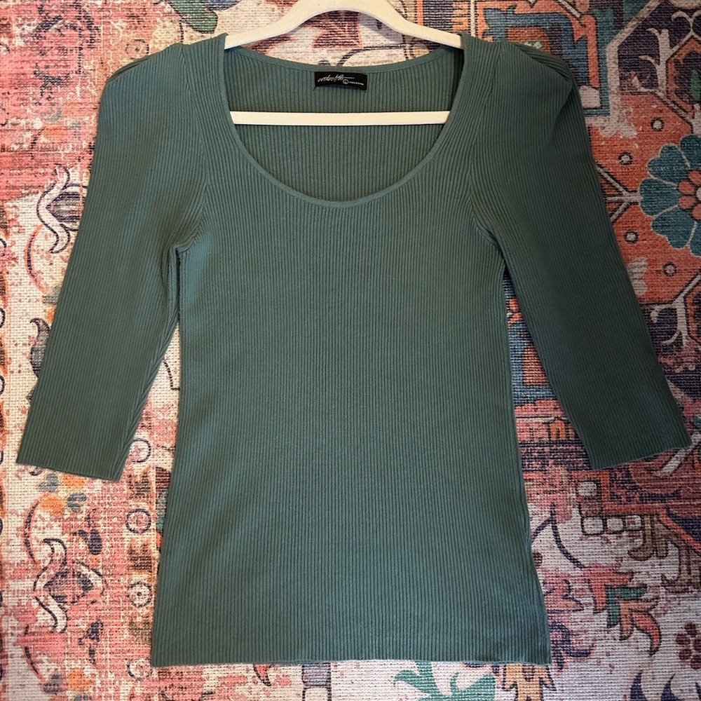 Sage Green Light Knit Sweater (3/4 sleeves)